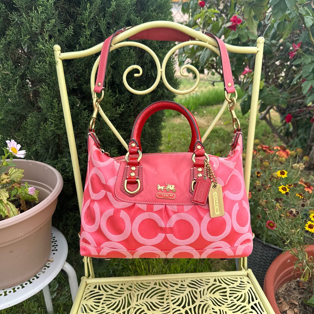 Coach Pink Satchel With Signature Monogram